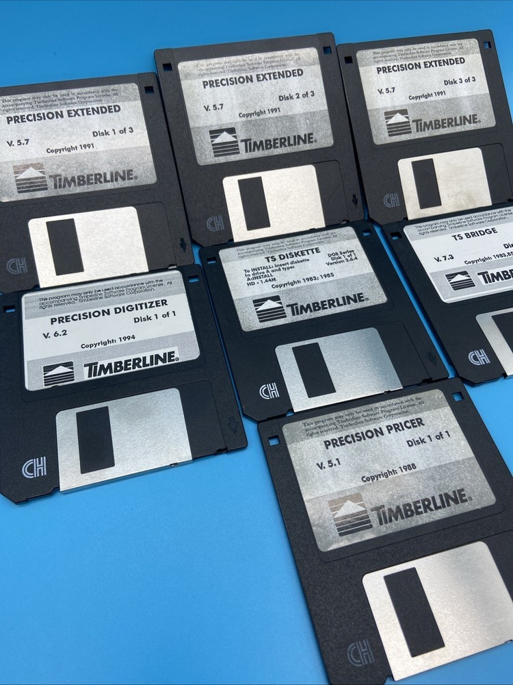 7 Vintage Timberline Software Floppy Disks Precision Extended Digitizer Untested