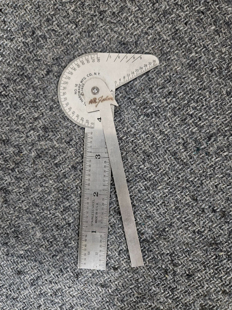 1937 General Hardware Mfg No. 16 Rule Gauge Protractor Drill Point Center