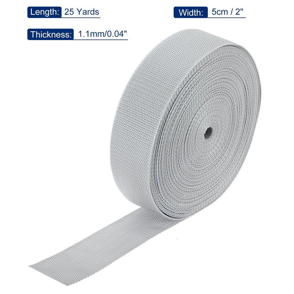 Lightweight Polypropylene Webbing Strap 2" 25 Yard Band Light Grey for Outdoor