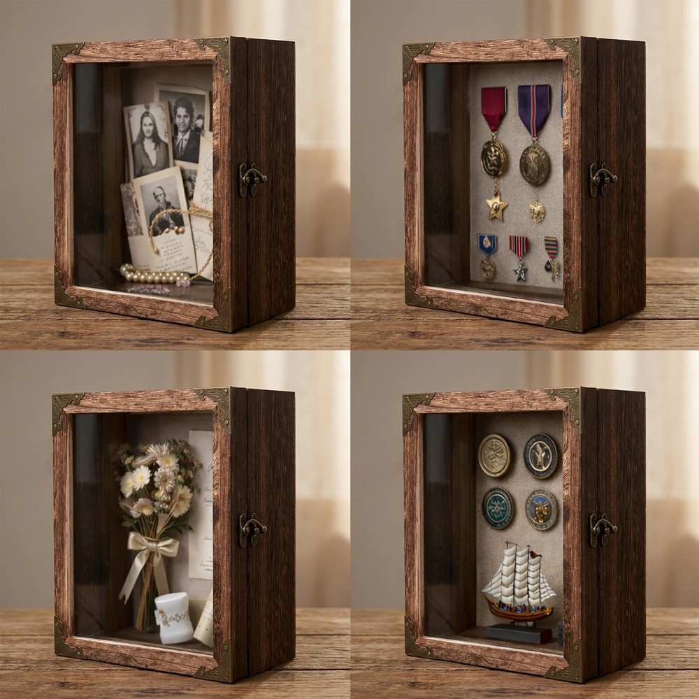 Deep Shadow Box Frame 8x10 with 4.7" Depth, Rustic in, Carbonized