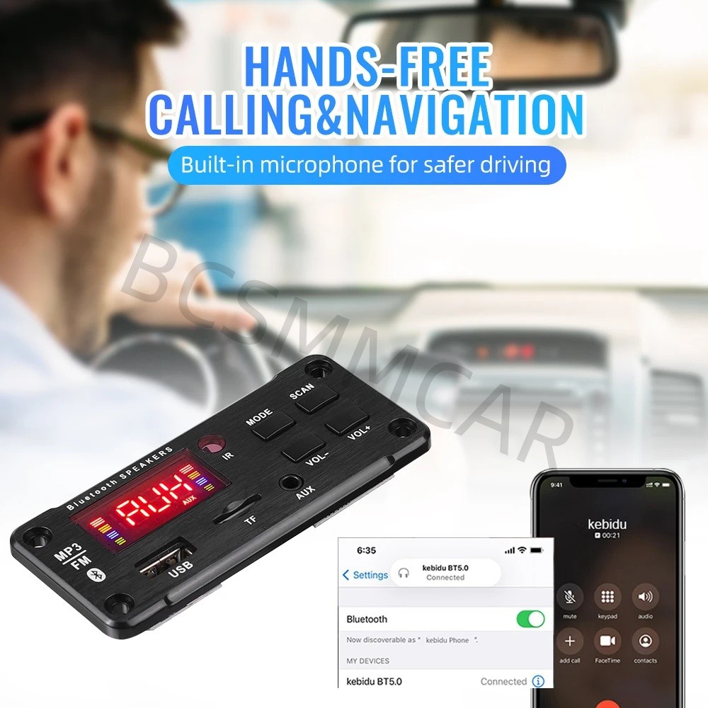 Bluetooth 5.0 Decoder Board MP3 Player 12V Car FM Radio Module Speaker 2x25W