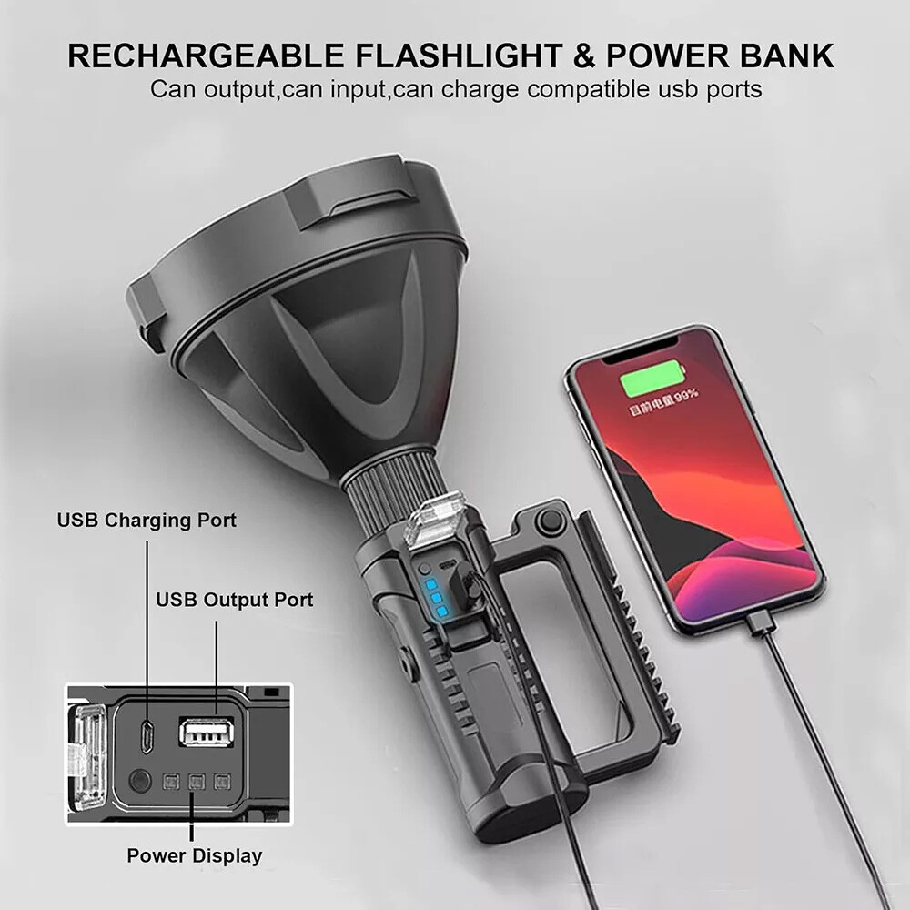 2 Pack Super Bright LED Searchlight Rechargeable Spotlight Handheld Flashlight
