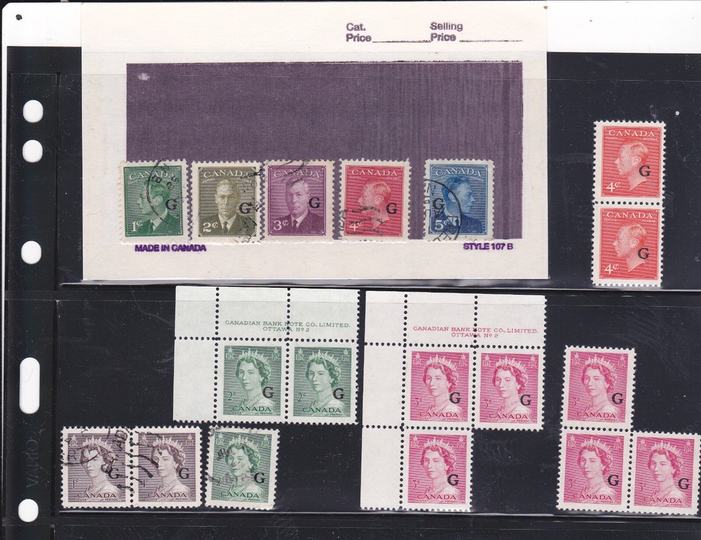 Canada "G" Overprinted Stamps