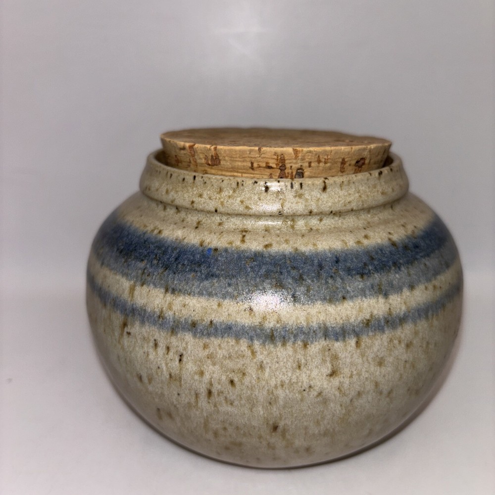 Art Pottery Round Container with Cork Lid~Signed