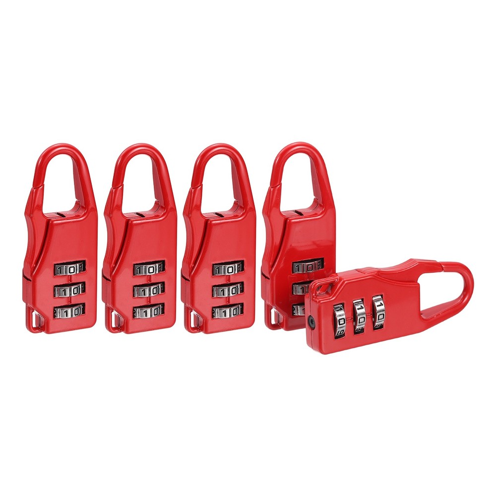 5Pcs Resettable 3 Digit Combination Lock Code Padlock, Red (55 x 21mm)