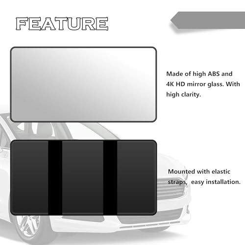 HD Large Car Mirror Vanity with Straps,Multifunctional CCar Makeup Mirror Black