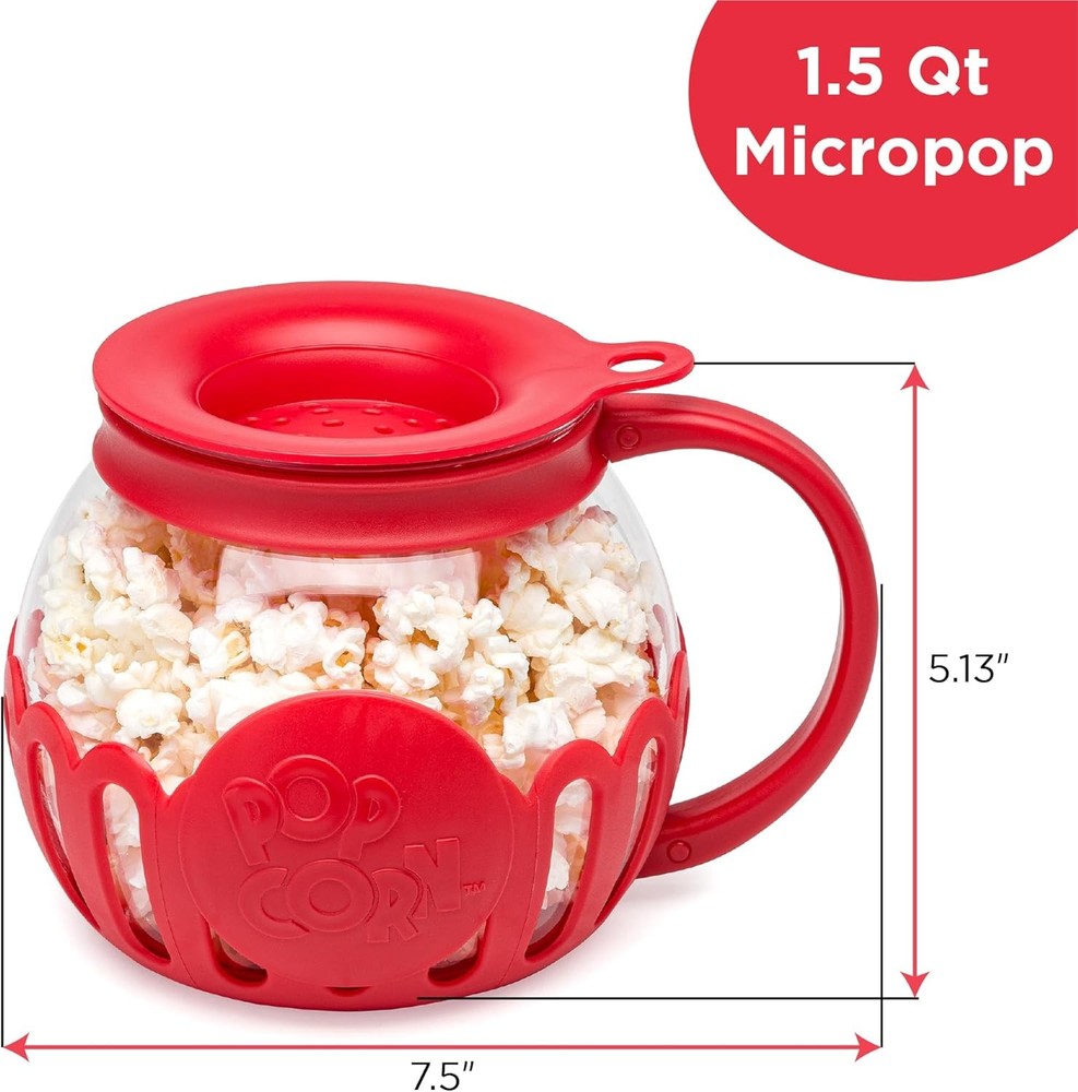 Ecolution Patented Micro-Pop Microwave Popcorn Popper with Temperature Safe Glas