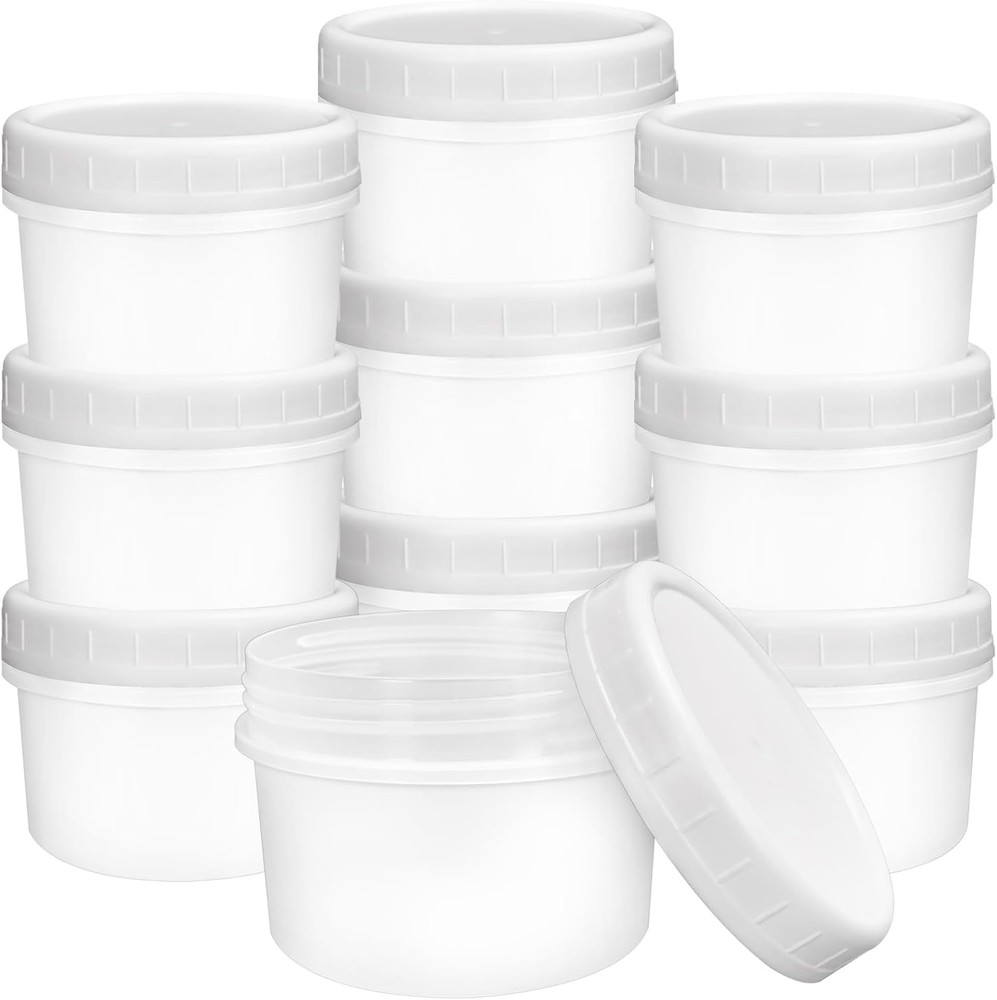 10 Pack 4oz Reusable Small Plastic Containers with Screw Lids, White