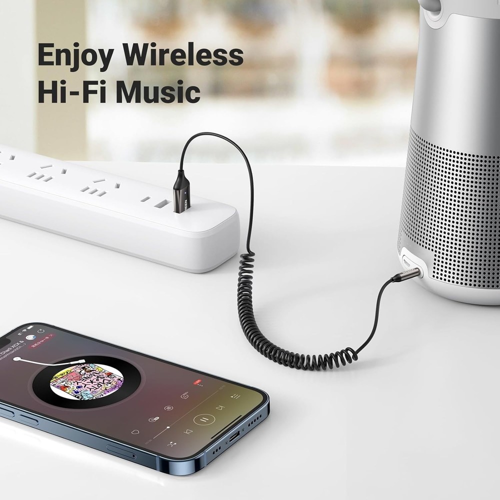 Compact Bluetooth Receiver with Built-in Microphone for Car & Home Audio Systems