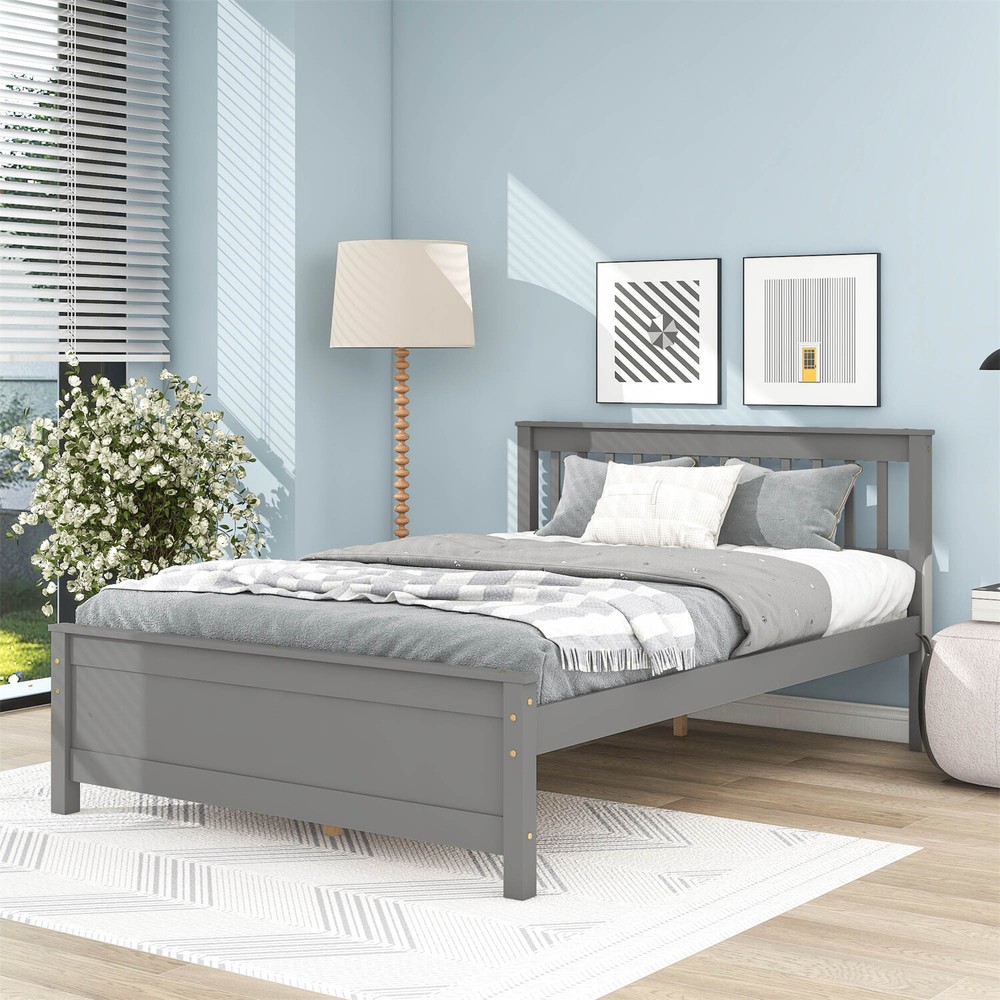 Full Size Bed Frame Wooden Platform Bed Frame with Headboard and Footboard