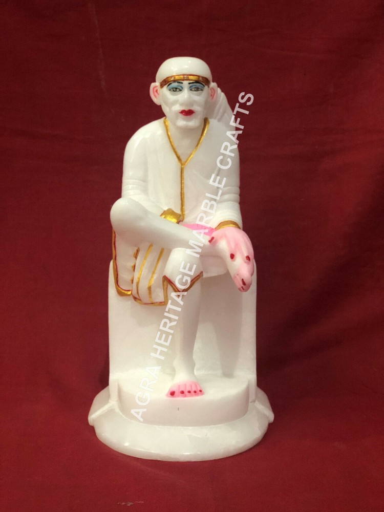 9" White Marble Sai Baba Statue Religious Hinduism Gift Temple Decor E167