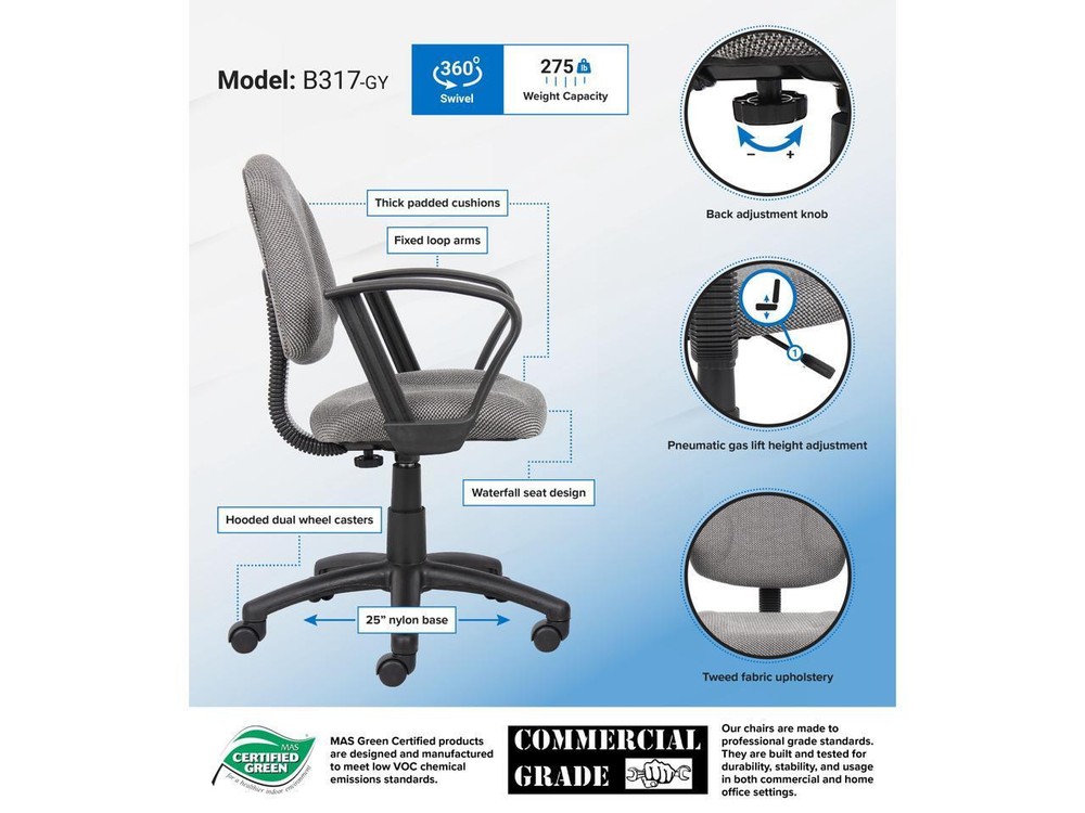 BOSS Office Products B317-GY Task Chairs
