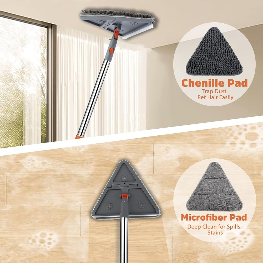 Wall Cleaner Mop with 94" Long Handle, 2-in-1 Triangle & Rectangle Head