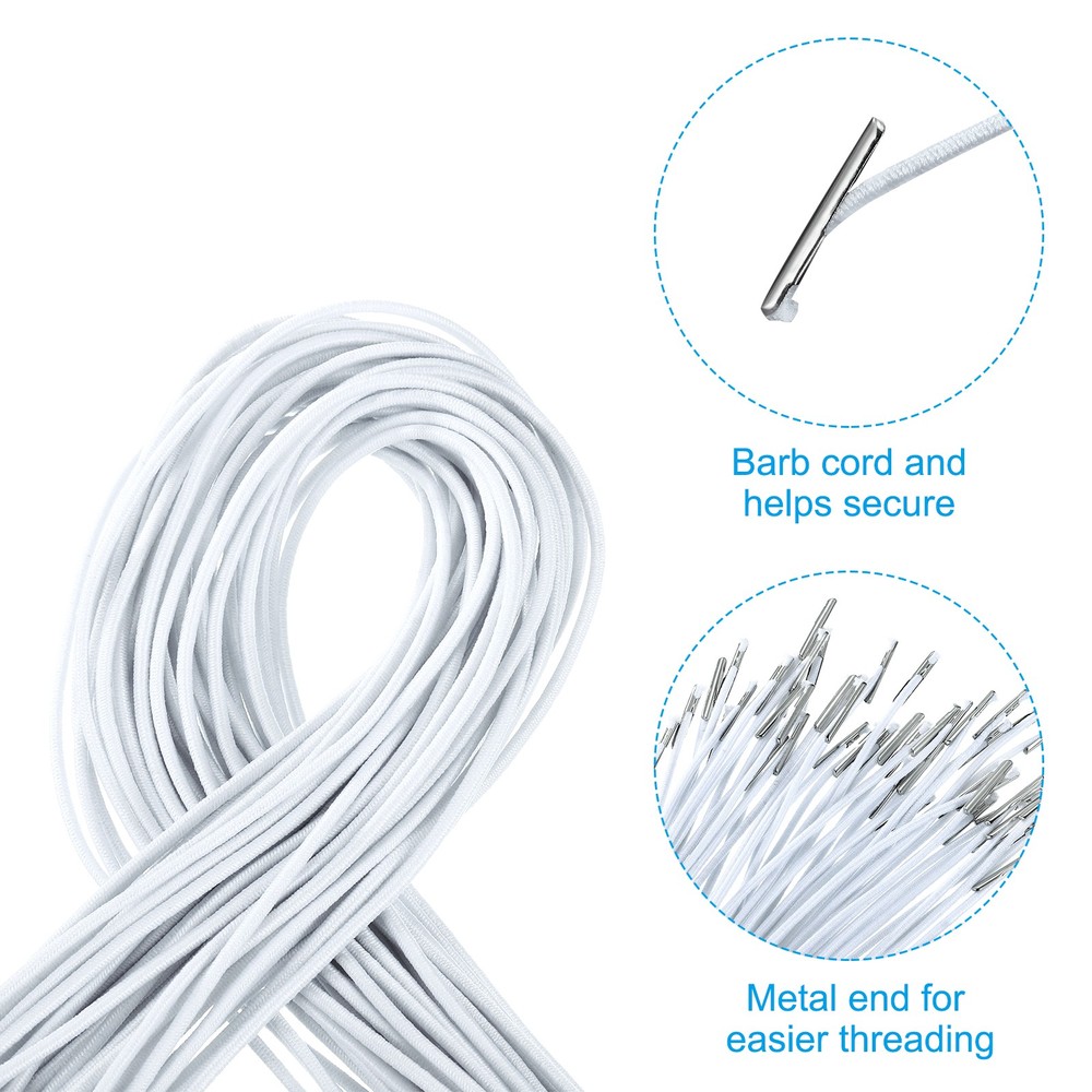 100Pcs 10" Elastic Barbed Cord 1.6mm Loop Stretch Round String White