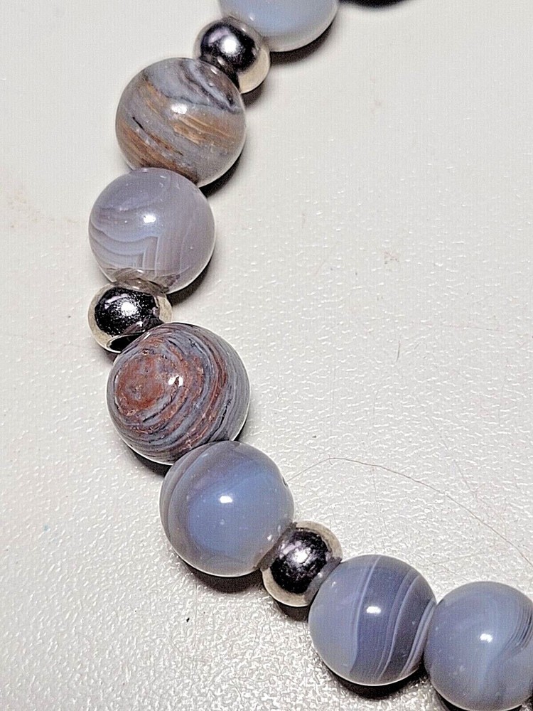 Gray Tree Agate Natural Gemstone Bracelet 7" Elasticated Healing Stone Handmade