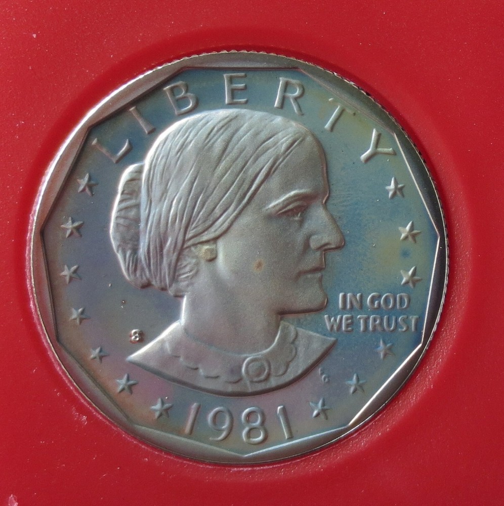 1981-S Type 2 Flat "S" Cameo Proof Susan B. Anthony dollar.