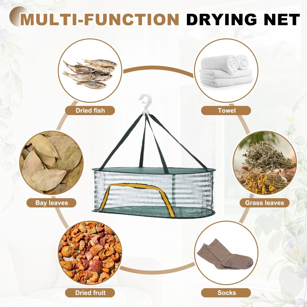 Herb Drying Rack, 24" 1-Layer Hanging Drying Mesh Net, Green