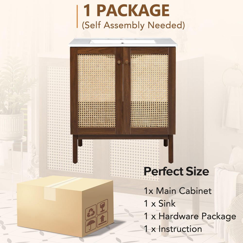 30-inch Bathroom Vanity w/ Bamboo Doors & Soft-Close, Dark Walnut