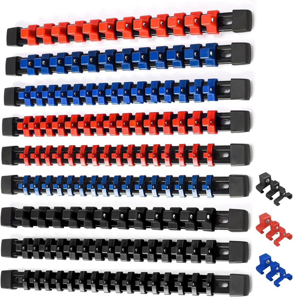 Efficient Wall-Mounted 9PC ABS Socket Organizer - Holds 129 Sockets in Style