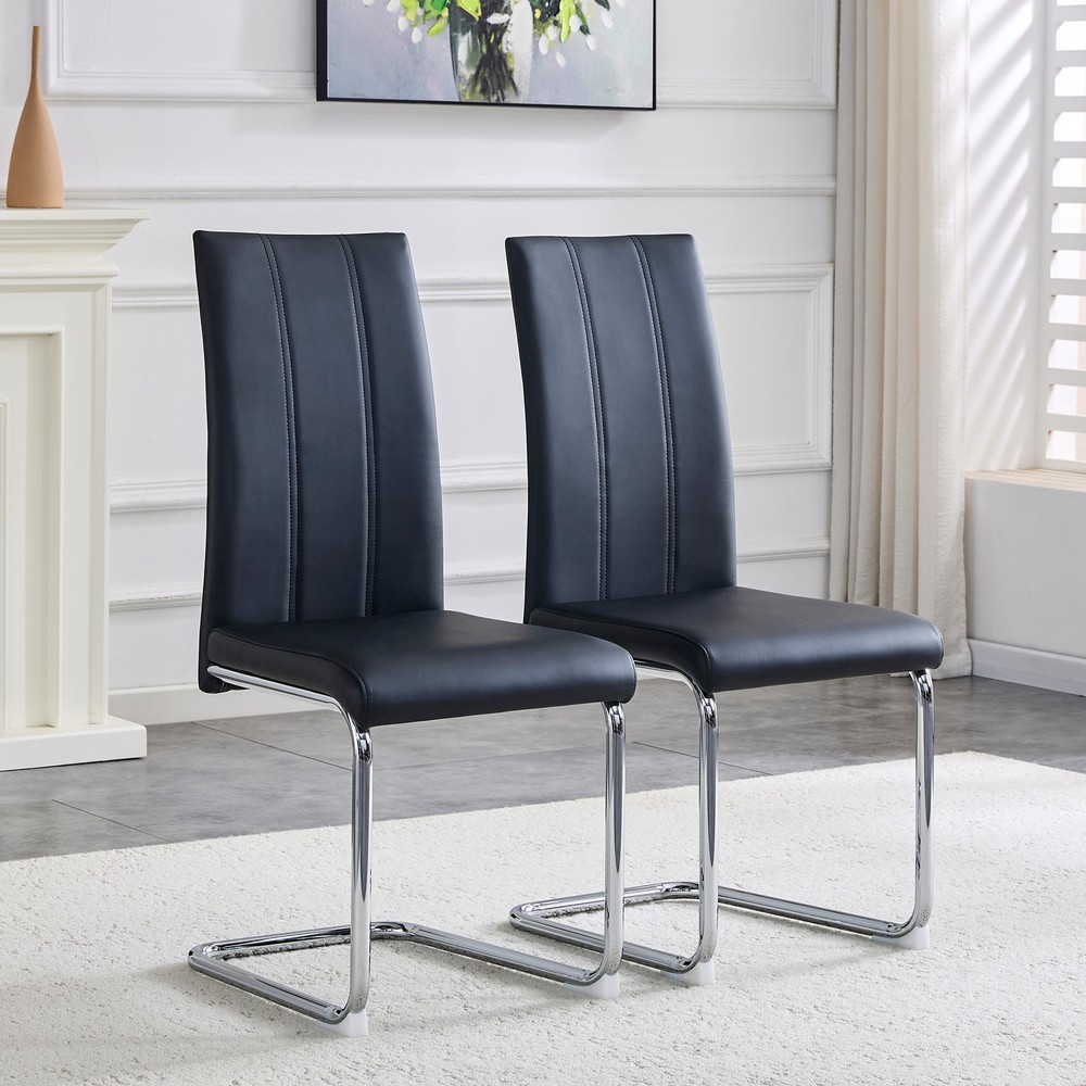 4-Pack Black PU Upholstered Dining Chairs - Modern High-Back Side Chairs with