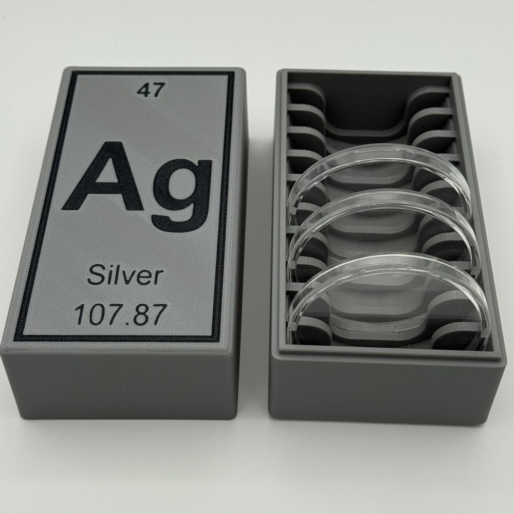 Storage Container for 5oz Silver Rounds 70.6mm Gray with Black Periodic Element
