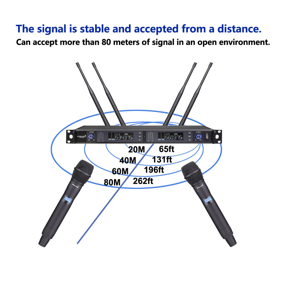 2 Channel Dynamic Handheld Microphone Wireless UHF Microphones System Metal Mic