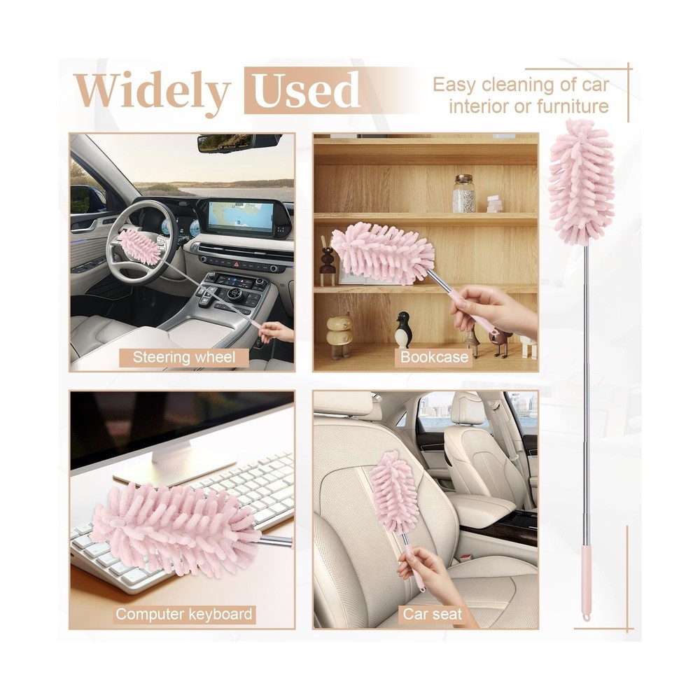 2 PCS Car Interior Duster with Extension Pole, Microfiber Car Duster with Ben...