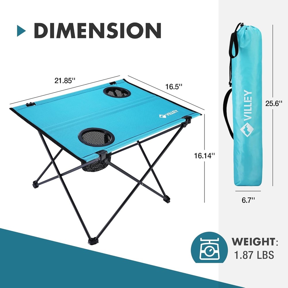 VILLEY Large/Small Folding Camping Table Lightweight Portable Beach Tables w/Bag