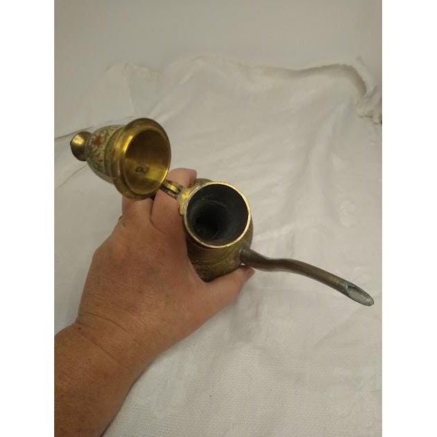 Indian Brass Ewer, Etched Aftaba Pitcher