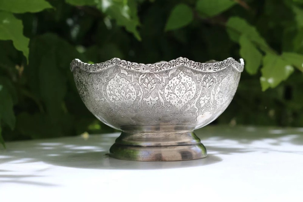 Antique Ancient silver 84 Repousse Bowl engraved handmade marked