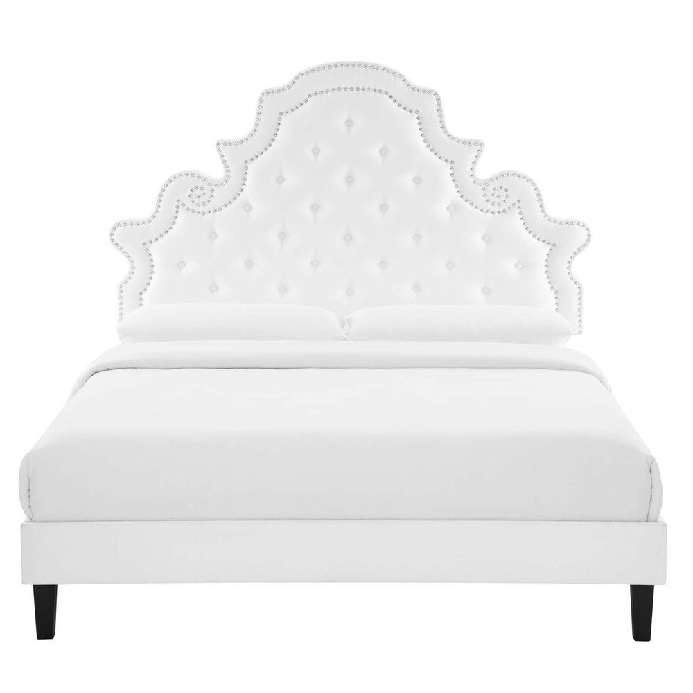 Modway Gwyneth Tufted Performance Velvet Queen Platform Bed in White