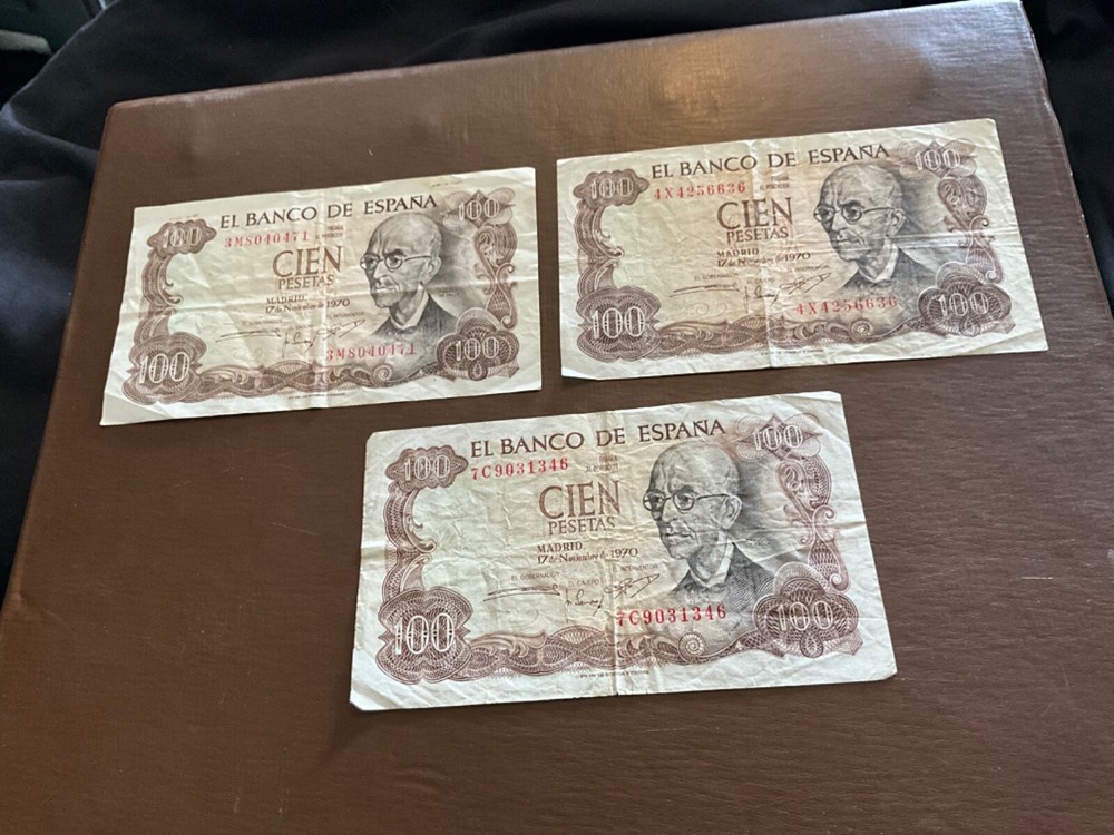3 x 100 Spain Pesetas banknotes 1970
