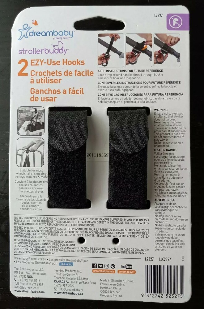 2 New Dreambaby Strollerbuddy Ezy-Fit Stroller Walker Hooks Bag Holders
