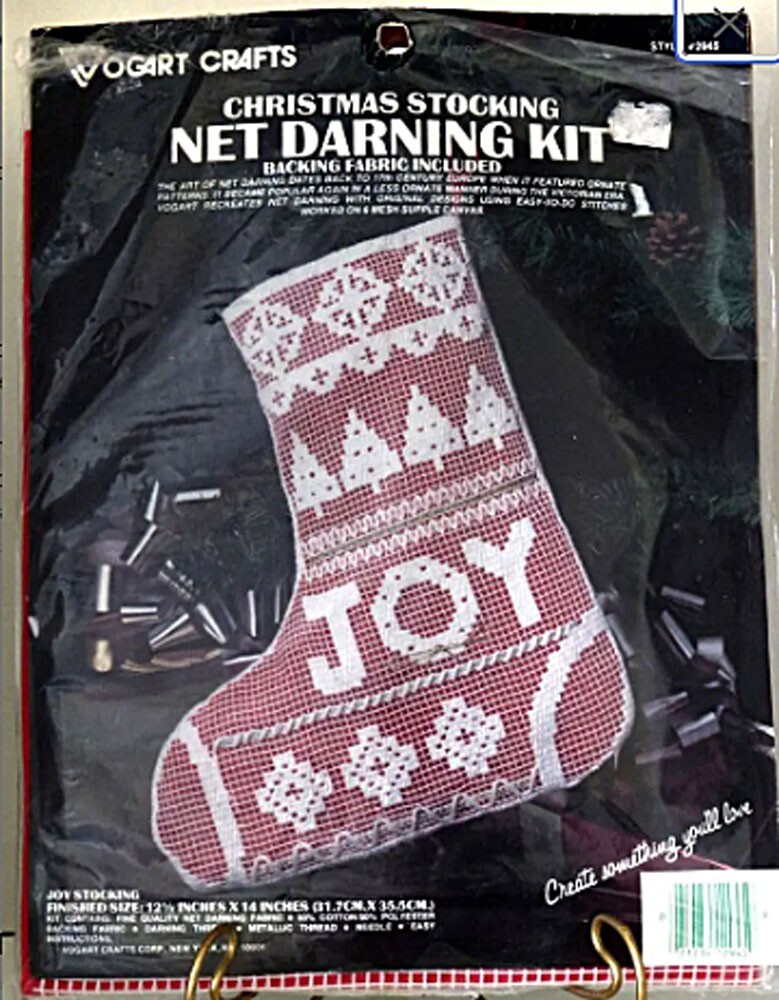 Vogart Net Darning Christmas Stocking Kit JOY Opened but Intact