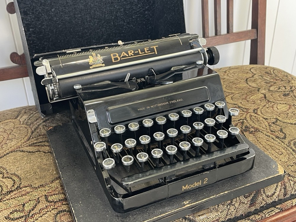 Antique Bar Lock Co Bar-Let Typewriter Model 2 Black With Case ~NICE