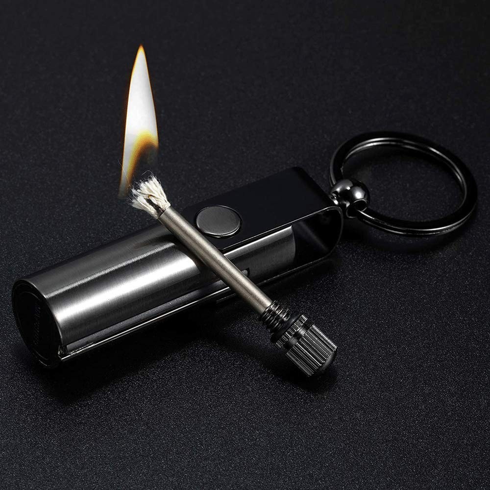 BIASTNR Permanent Match, Keychain Flint Matchstick Fire Starter Medium, Black