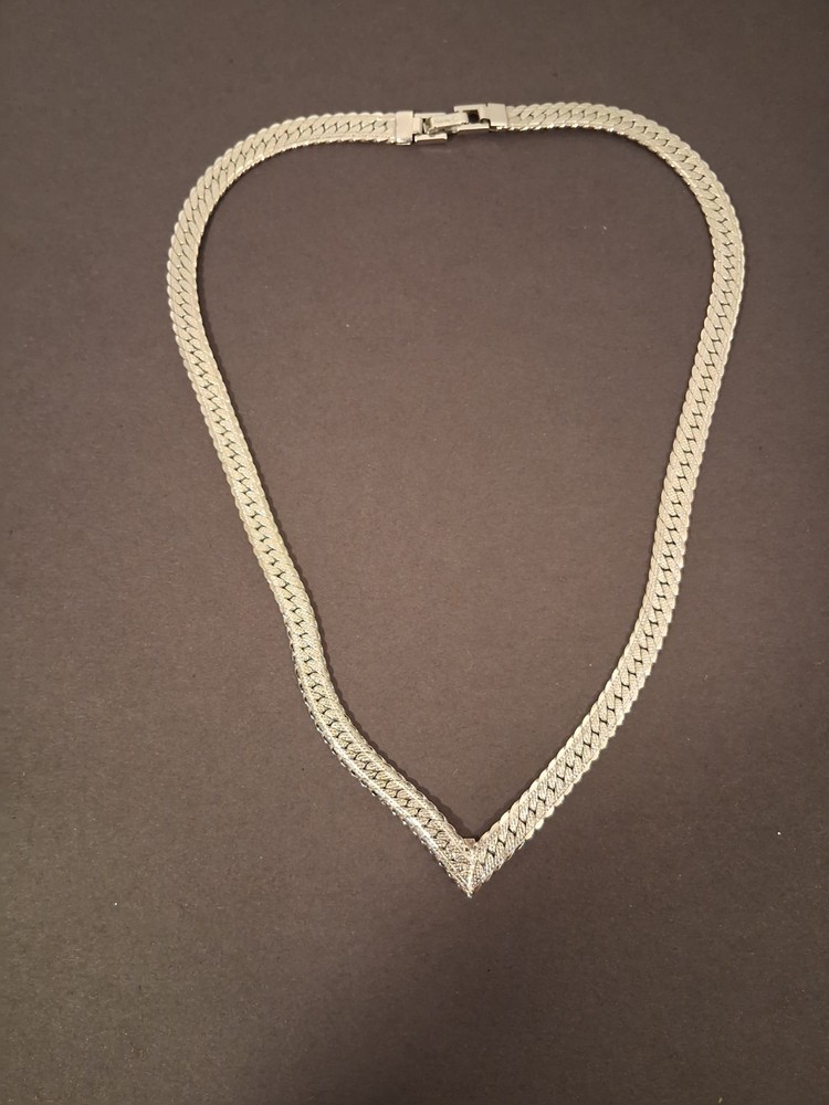 Napier Silver Tone Herringbone V Drop Necklace 18"