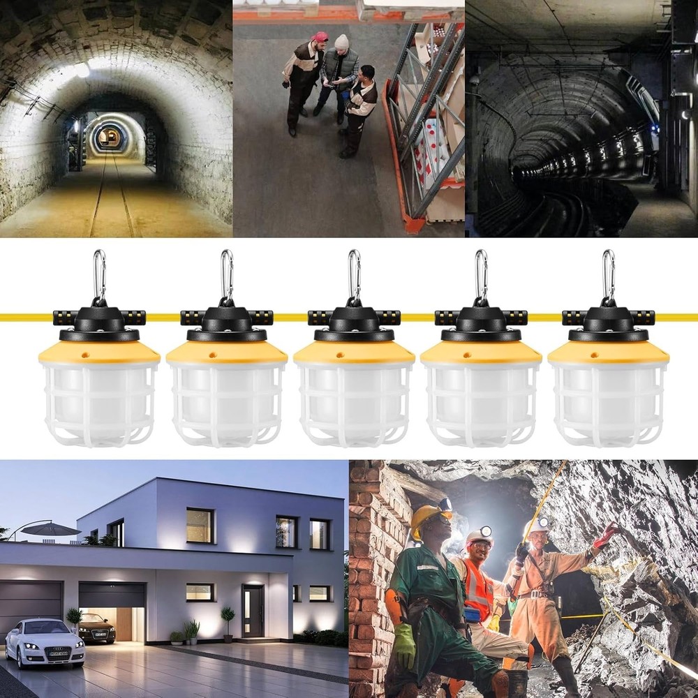Industrial Construction String Lights Hanging Work Light Linkable 5000K