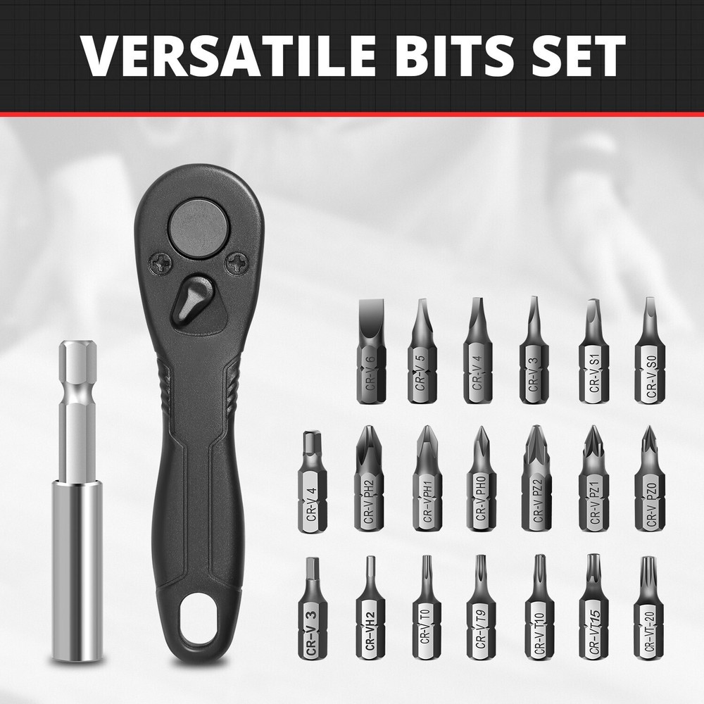[22Pcs] Mini Ratchet Wrench Set with 60MM Quick-release Extension Bar & CRV Bits