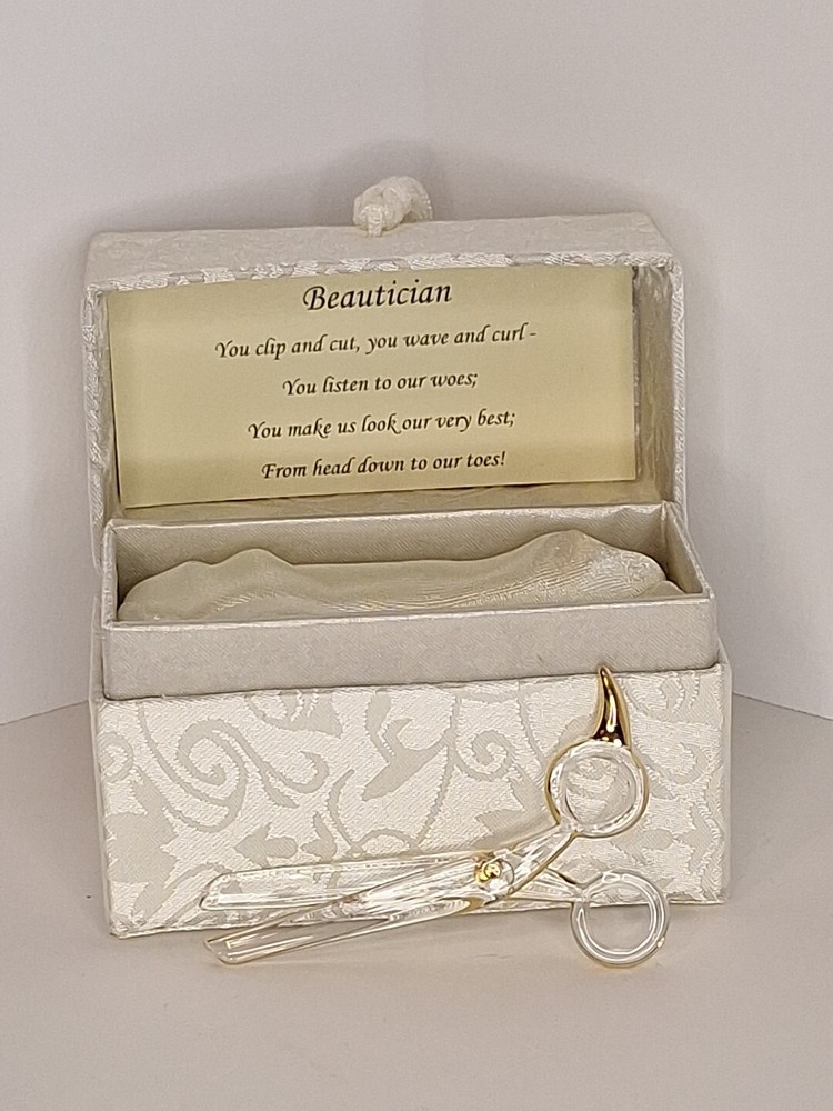 Clear Gold Tone 3 " Beautician Scissors  Keepsake Art Glass With Box And Note