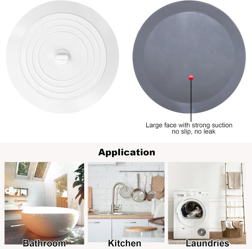 Chic 2-Pack Silicone Drain Covers in Grey & White - Super Suction Technology