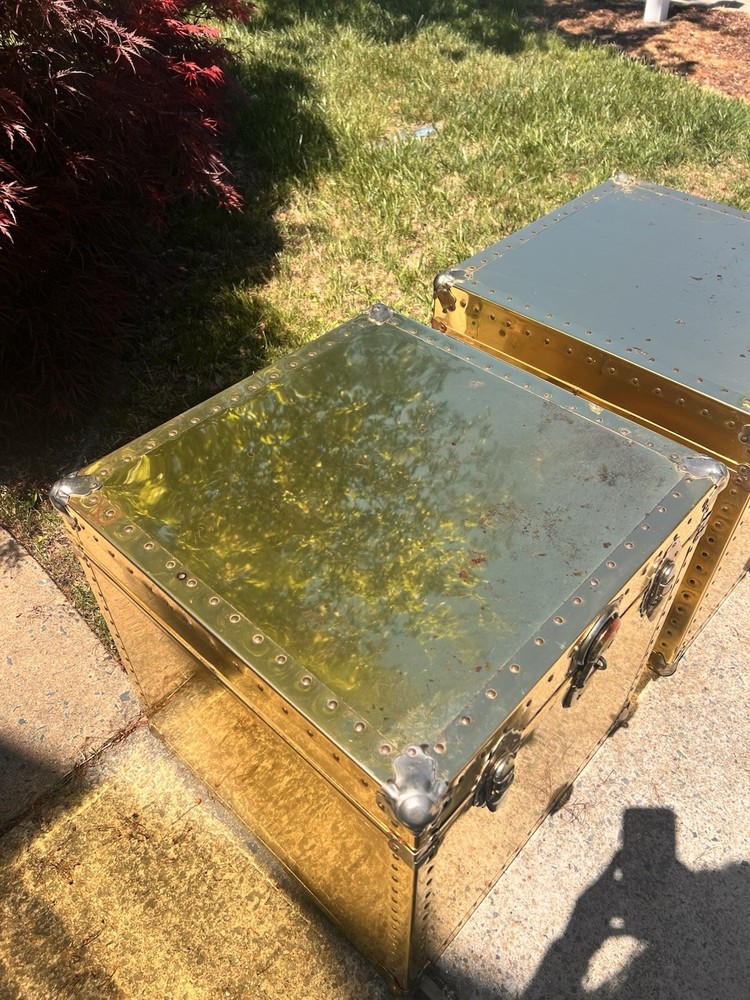 Vintage Pair 1970s Large Brass Cedar Lined Storage Trunk