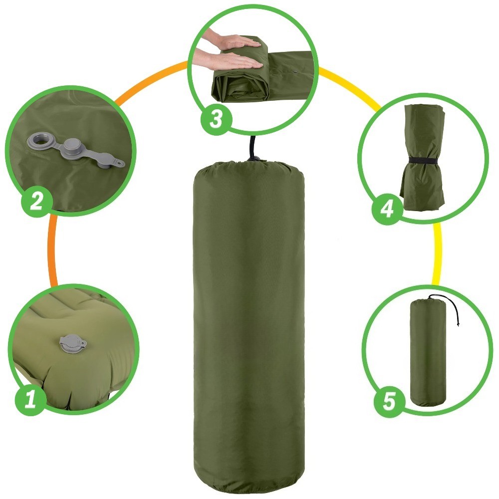Outdoors Inflatable Sleeping Pad with Built-in Foot Pump, Olive