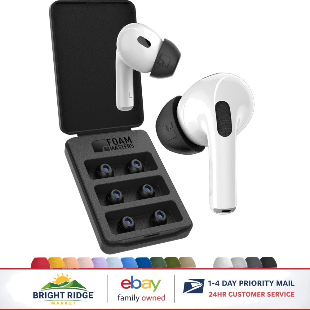 Black Memory Foam Ear Tips for AirPods Pro, Improved Noise Isolation, 3 Pack