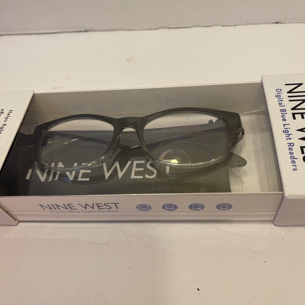 NINE WEST Digital Blue Light Filtering Glasses +2.00 Peyton Blackw/case