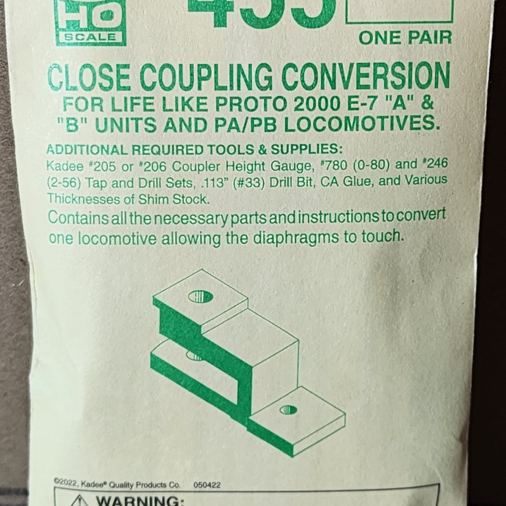 Kadee 455 Close Coupling Conversion - Kit -- For Life-Like PROTO 2000(R) E6, E7