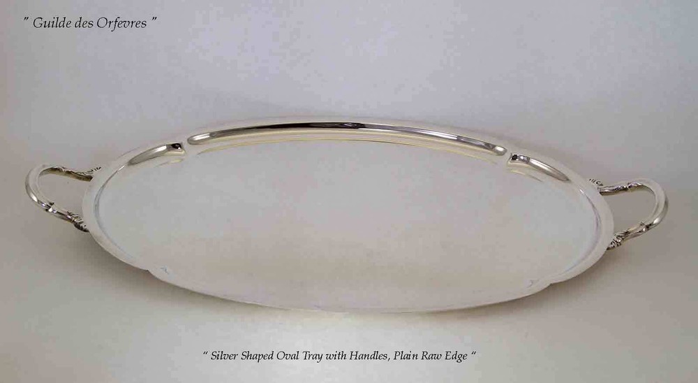 Silver Shaped Oval Tray with Handles, Plain Raw Edge