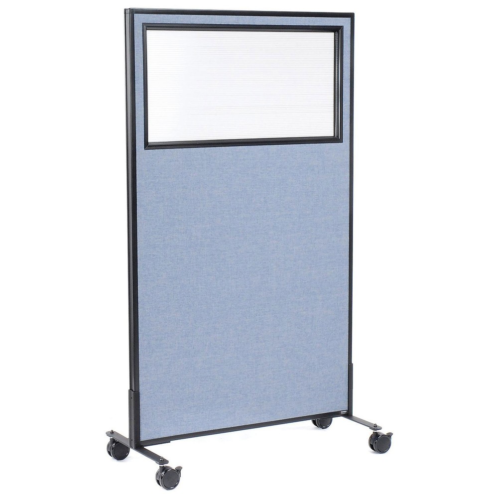 36-1/4"W x 63"H Mobile Office Partition Panel with Partial Window Blue
