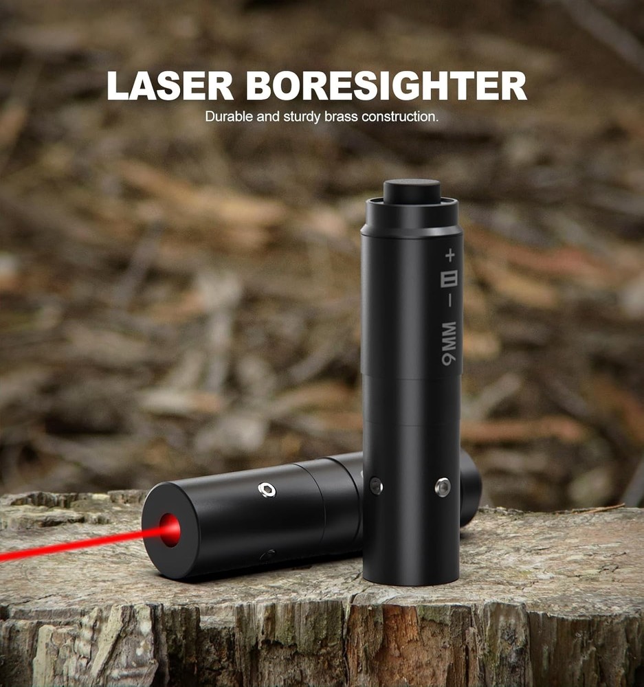 Durable Metal 9mm Laser Bore Sighter with Tail Button - Enhanced Aiming System