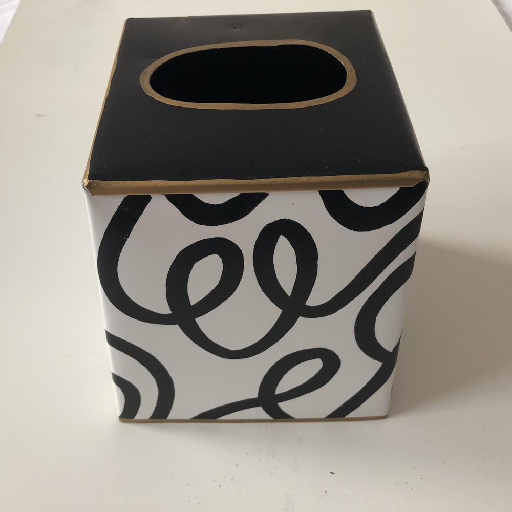 Jaye's Studio Tissue Box Cover Black and White Scribbles